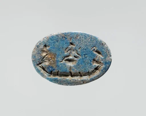 Lapis lazuli intaglio: Harpocrates in a papyrus boat