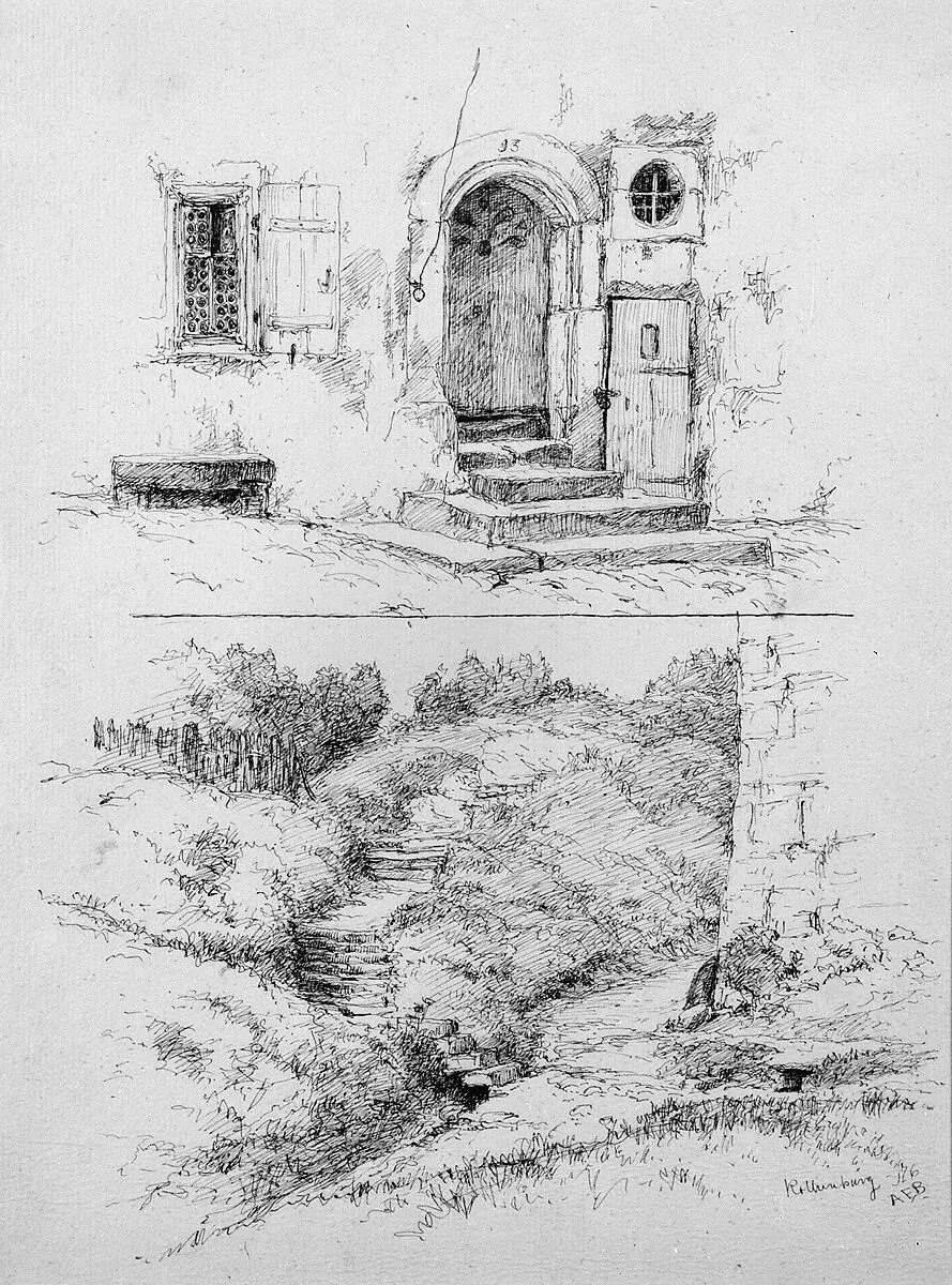 Sheet of Two Sketches of Rothenburg, Germany — Andrew Fisher Bunner