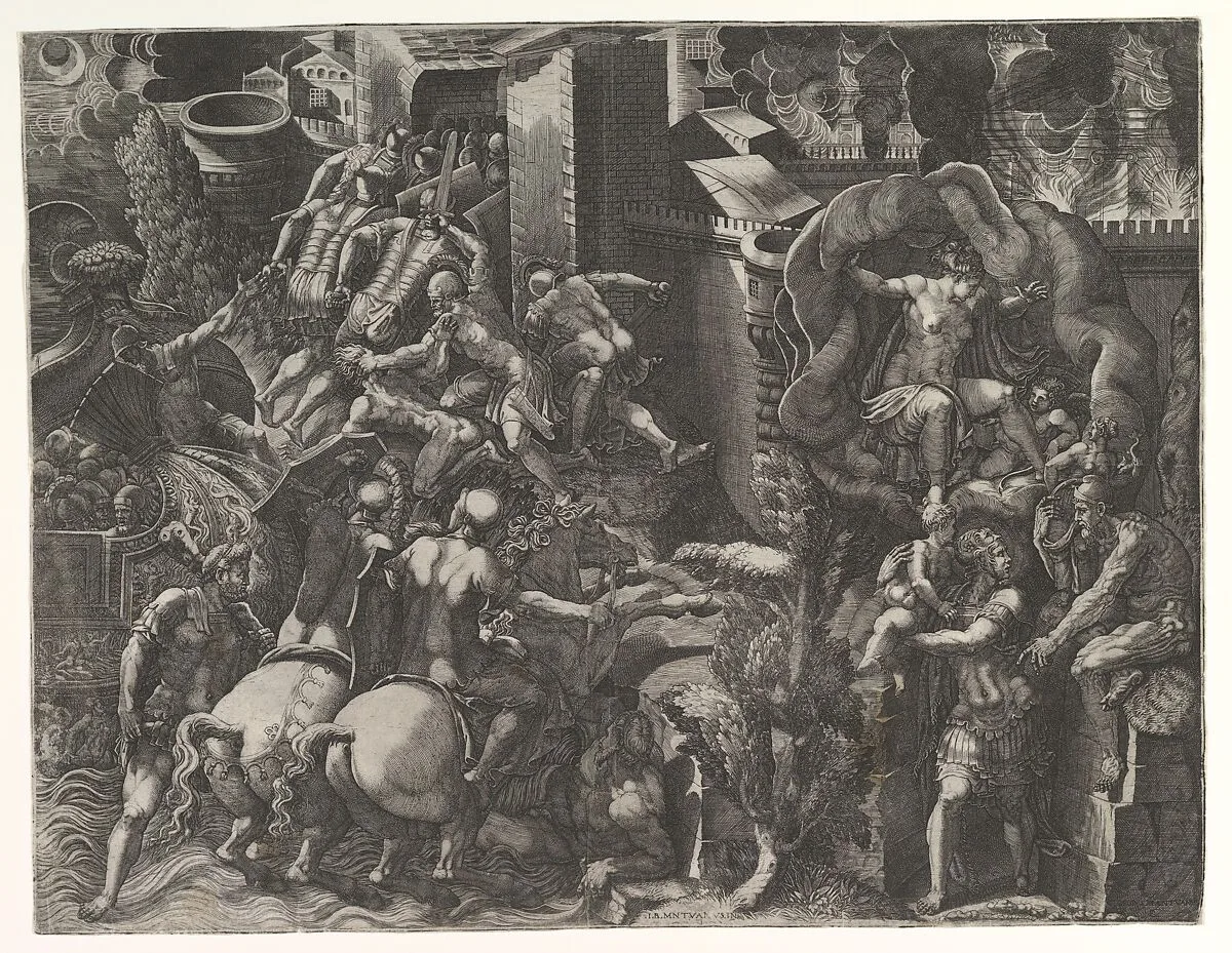 The Fall of Troy and Escape of Aeneas — Giorgio Ghisi|Giovanni Battista Scultori