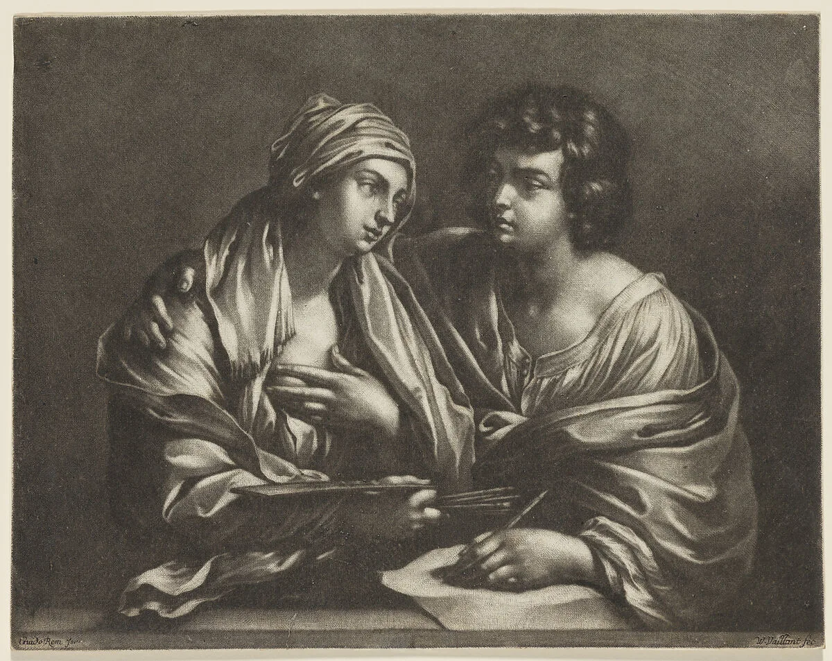 Personification of Painting and Drawing (or a draughtsman and Pictura) — Wallerant Vaillant|Guido Reni