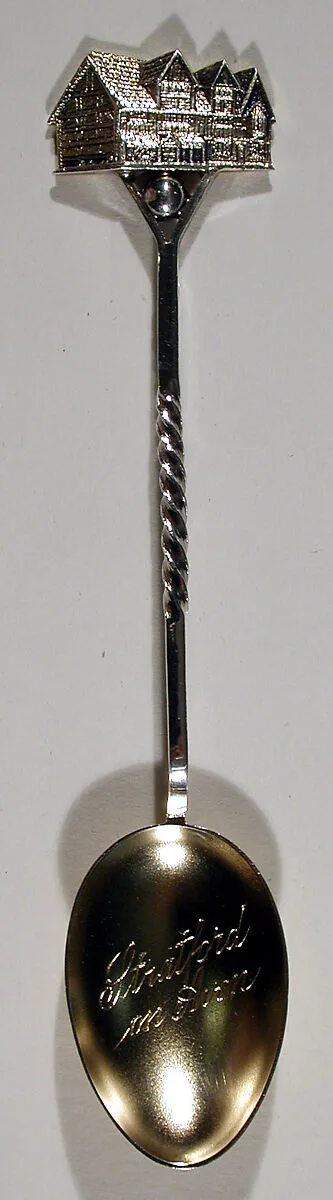 Souvenir spoon with finial in form of William Shakespeare's house in Stratford-on-Avon — Saunders & Shepherd