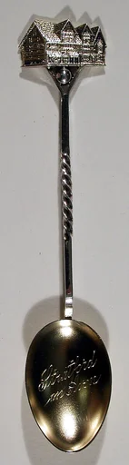 Souvenir spoon with finial in form of William Shakespeare's house in Stratford-on-Avon