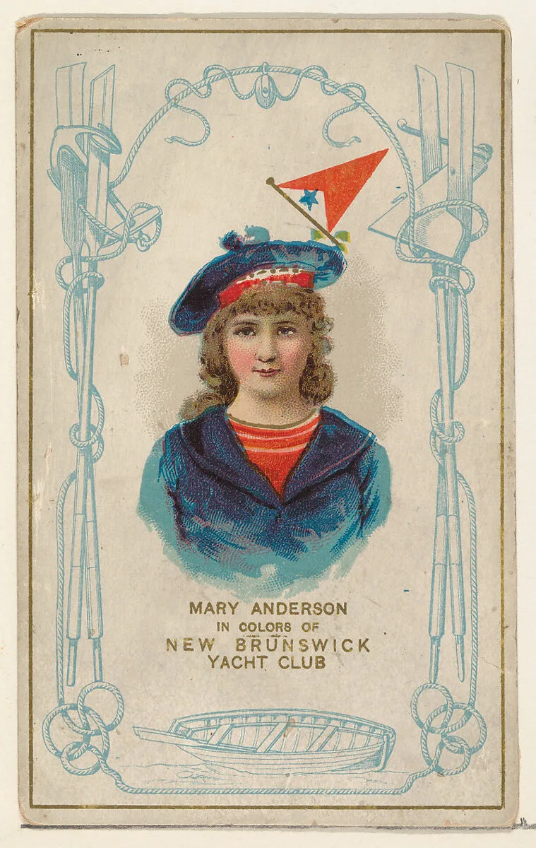 Mary Anderson in Colors of New Brunswick Yacht Club, from the Yacht Colors of the World series (N140) issued by Duke Sons & Co. to promote Honest Long Cut Tobacco — W. Duke, Sons & Co.