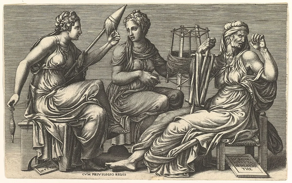 The Three Fates Clotho, Lachesis, and Atropos — Giorgio Ghisi|Giulio Romano