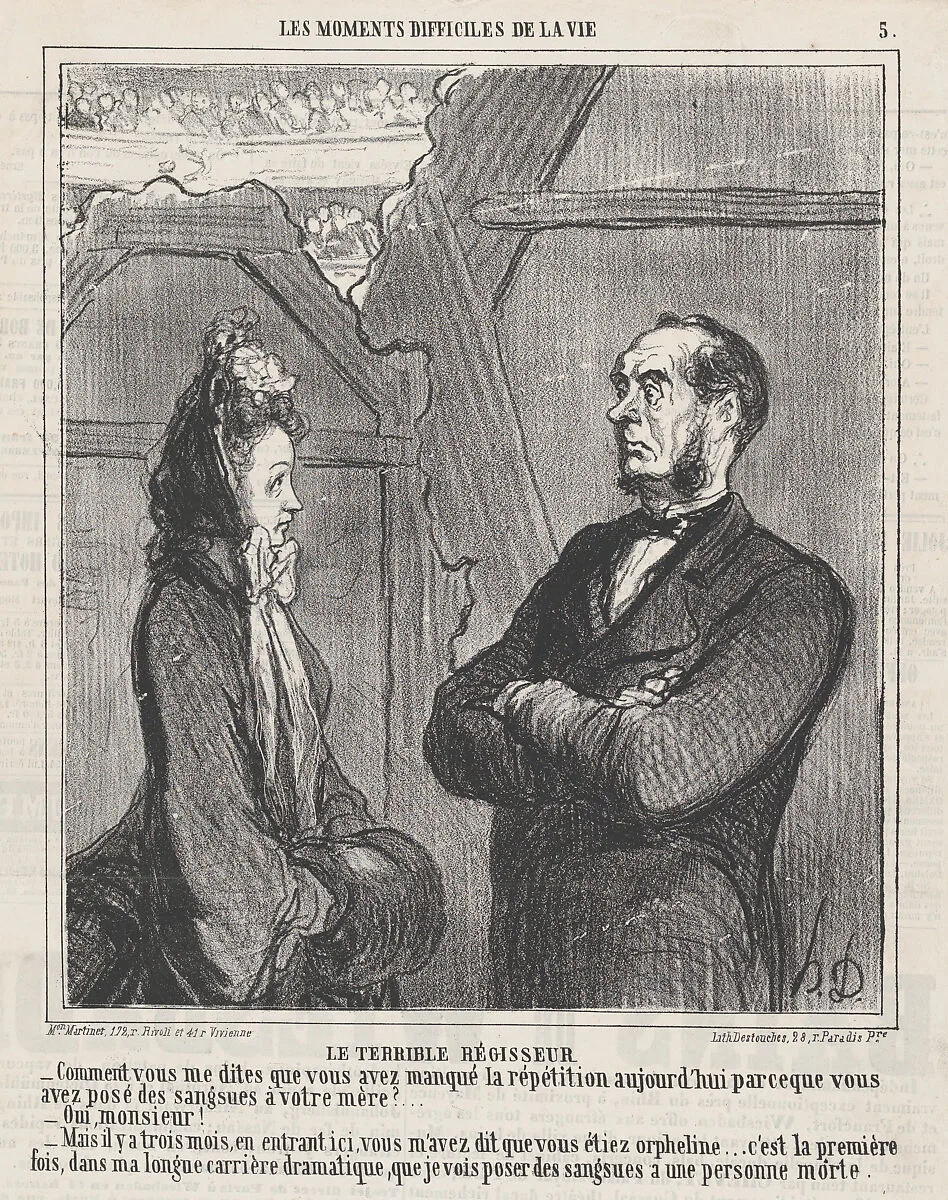 The terrible director, from 'The difficult moments in life,' published in Le Charivari, April 2, 1864 — Destouches|Aaron Martinet|Honoré Daumier