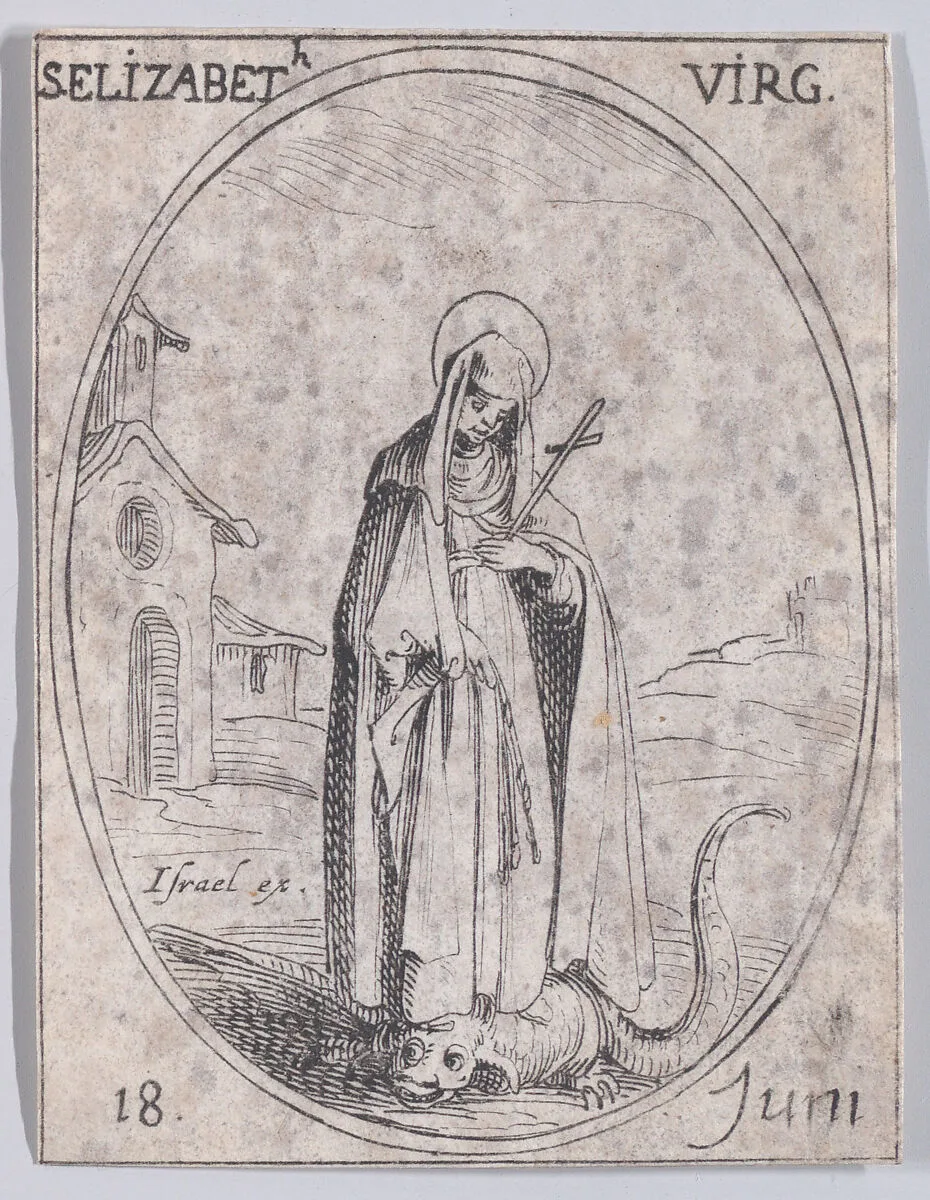 Ste. Elizabeth, vierge (St. Elizabeth, Virgin), June 18th, from "Les Images De Tous Les Saincts et Saintes de L'Année" (Images of All of the Saints and Religious Events of the Year) — Jacques Callot|Israël Henriet