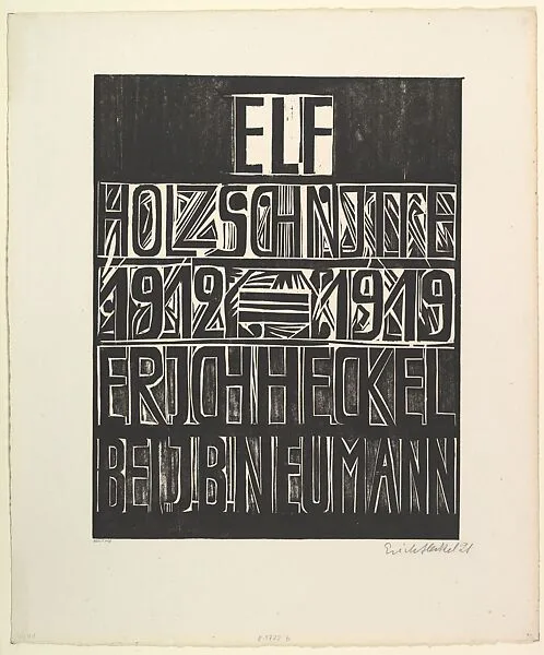 Title page from the portfolio Eleven Woodcuts, 1912-1919 (Titelblatt aus der Mappe Elf Holzschnitte, 1912-1919) — Erich Heckel|J. B. (Jsrael Ber) Neumann|Fritz Voigt
