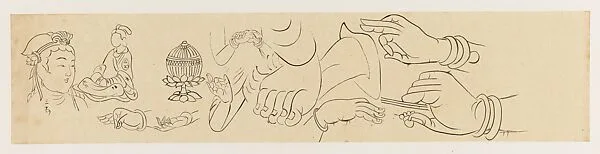 現代 謝稚柳 敦煌人物手足臨本 鏡片|Hands, Feet, and Heads — Xie Zhiliu