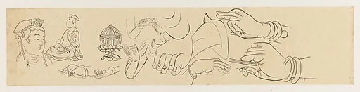 現代   謝稚柳   敦煌人物手足臨本   鏡片|Hands, Feet, and Heads