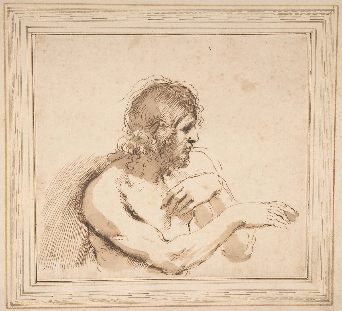 Half-Figure of a Nude Man Facing Right — Guercino (Giovanni Francesco Barbieri)