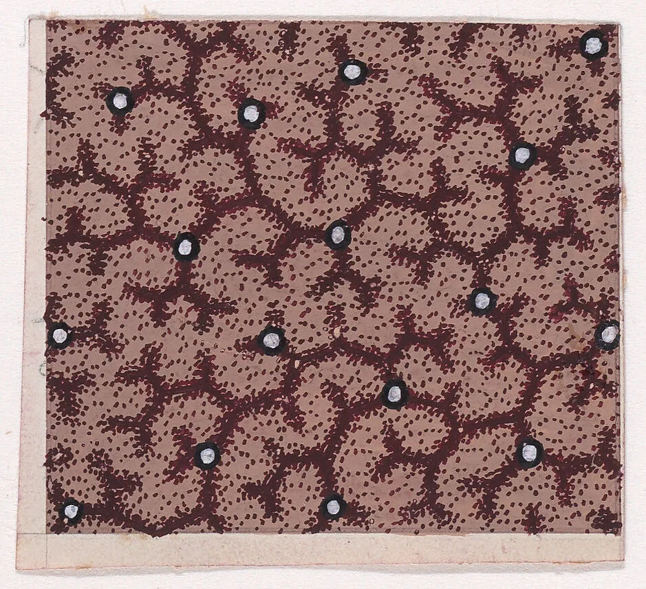 Textile Design with Scrolling Branches and Pearls — Anonymous, Alsatian, 19th century