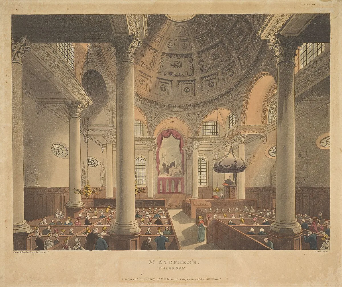 St. Stephen's Walbrook — Auguste Charles Pugin|Thomas Rowlandson|Rudolph Ackermann, London|John Bluck