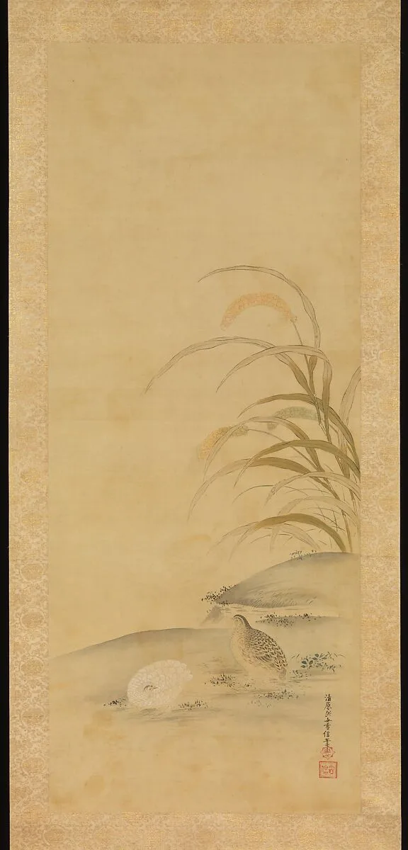 粟に鶉図|Quail and Millet — Kiyohara Yukinobu