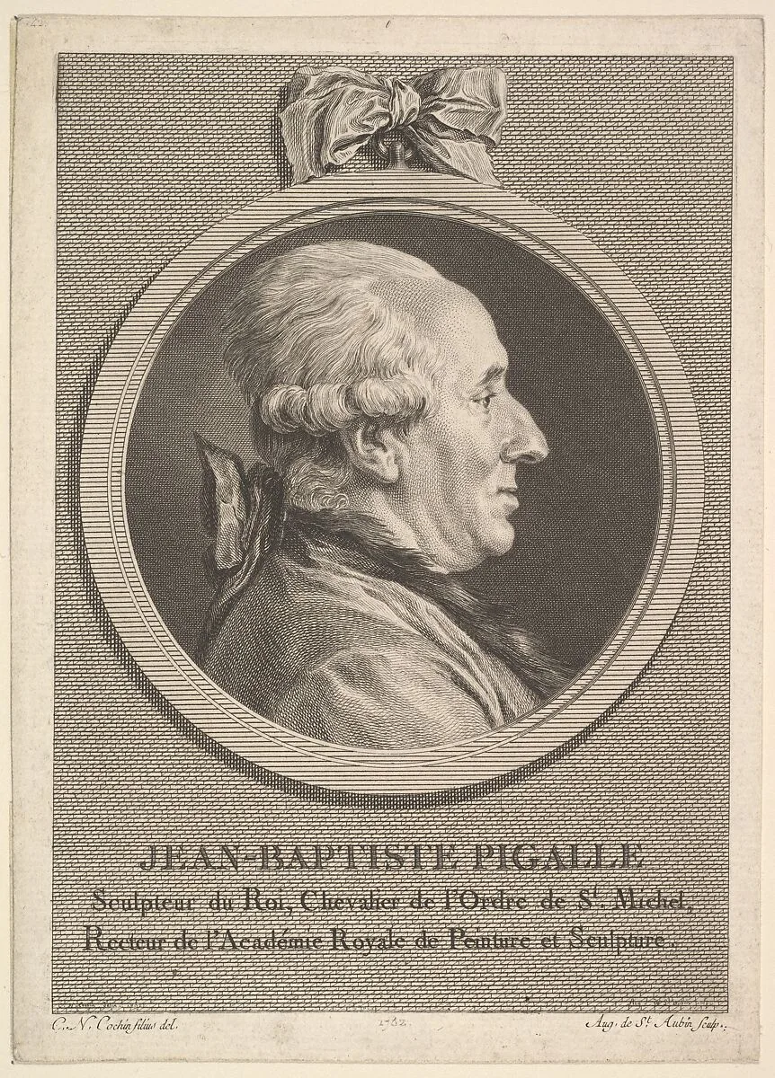 Portrait of Jean-Baptiste Pigalle — Augustin de Saint-Aubin|Charles Nicolas Cochin II