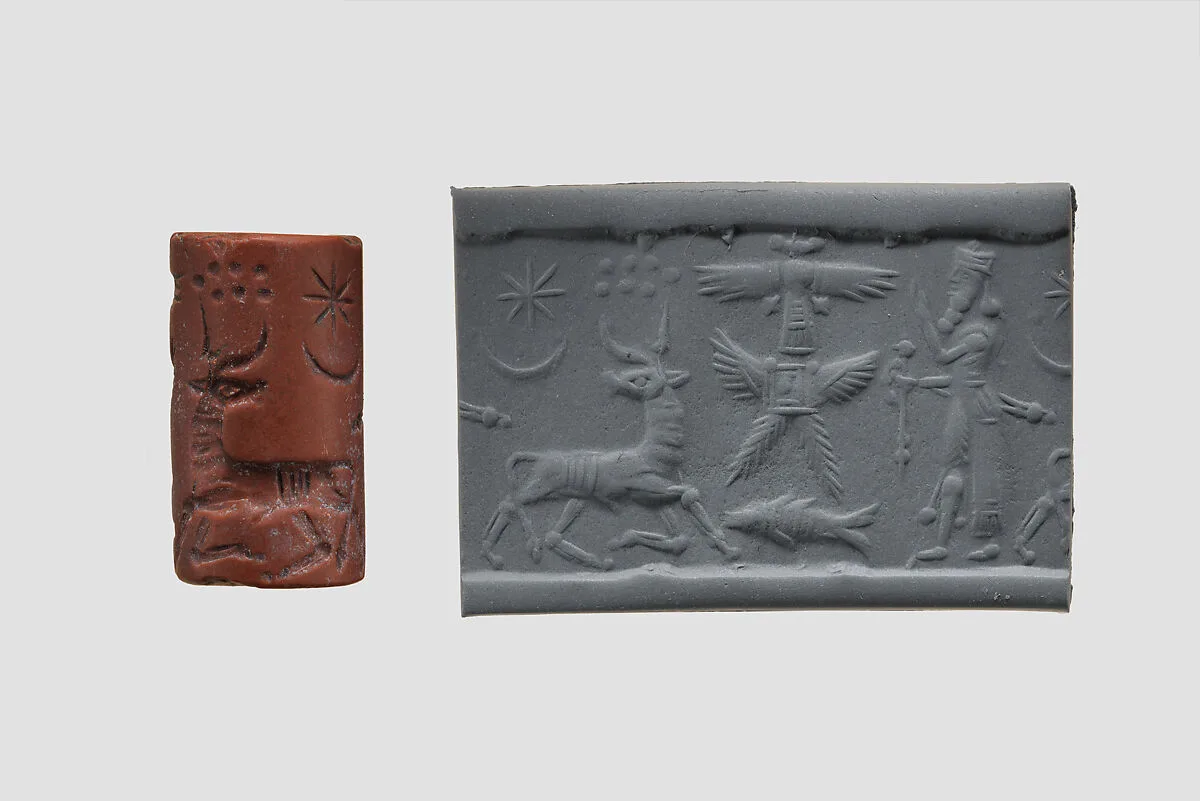 Cylinder seal with cultic scene — Unknown
