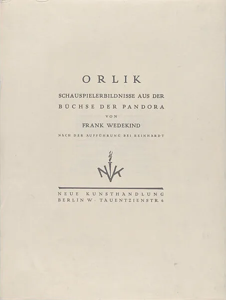 Title Page and Index for Theatrical Portraits from the "Pandora's Box" of Frank Wedekind — Emil Orlik|Neue Kunsthandlung, Berlin