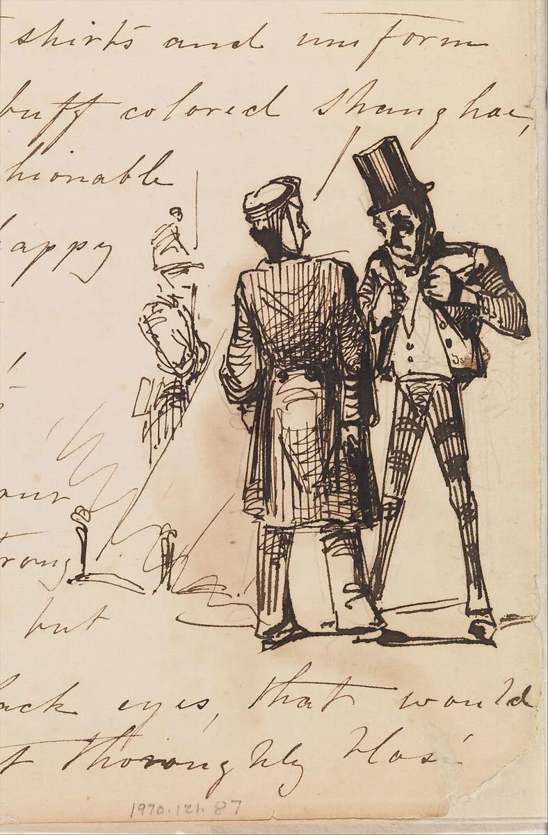 Three Men (Sketch in Lower Right Hand Corner of Handwritten Journal (from Sketchbook) — James McNeill Whistler