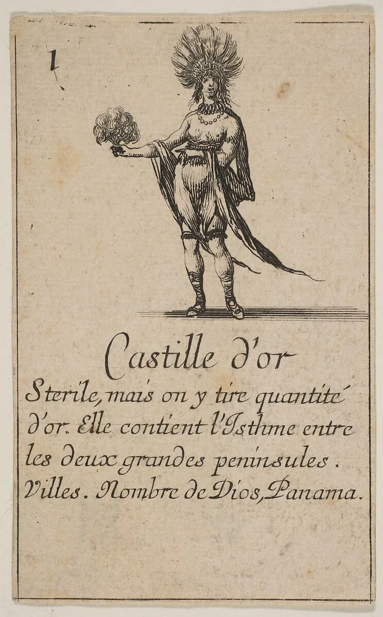 Gold Coast, from the playing cards "Jeu de la Géographie" — Stefano della Bella|Jean Desmarets de Saint-Sorlin|Henri Le Gras|Cardinal Jules Mazarin|Louis XIV, King of France