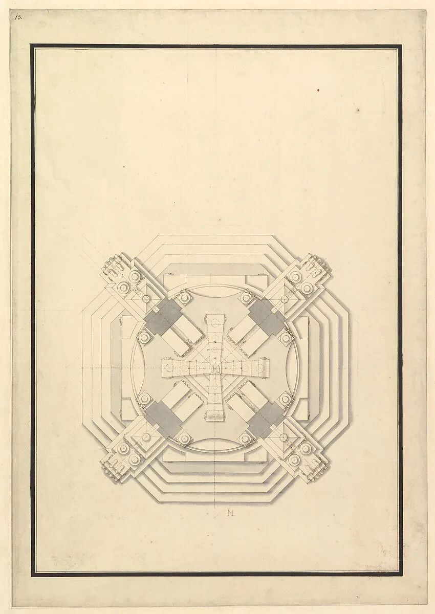 Ground Plan for a Catafalque for a Duke of Wolfenbüttel-Brunswich, probably Anton Ulrich (d. 1714) — Giuseppe Galli Bibiena