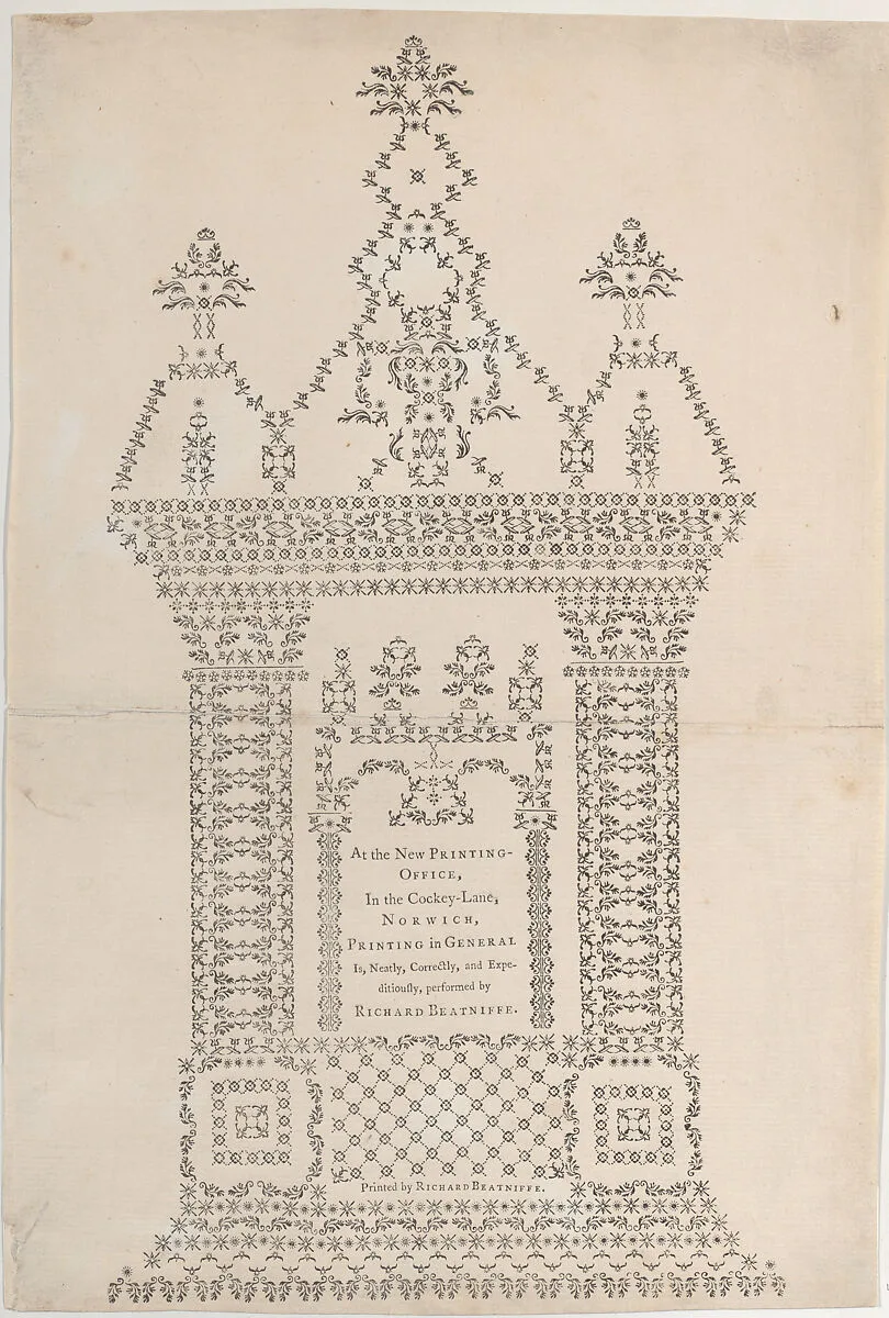 Trade Card for Richard Beatniffe, printer and bookseller — Richard Beatniffe
