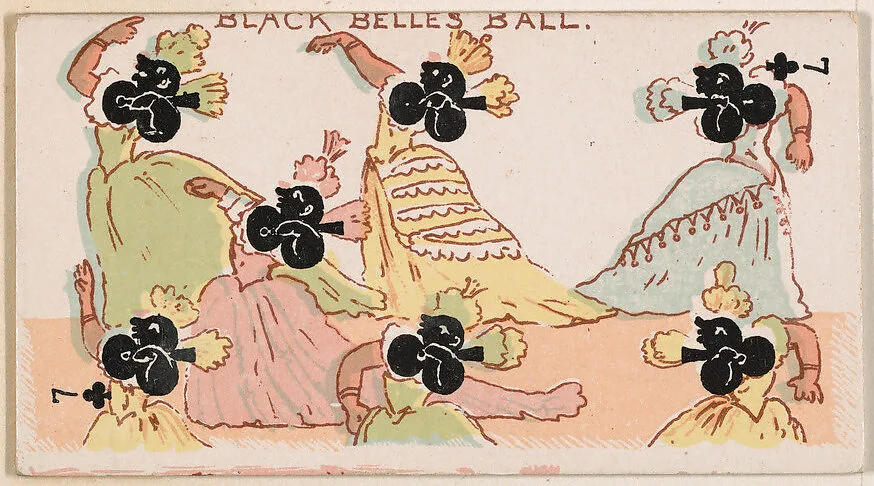 Seven of Clubs, Black Belles Ball, from Harlequin Cards, 2nd Series (N220) issued by Kinney Bros. — Kinney Brothers Tobacco Company