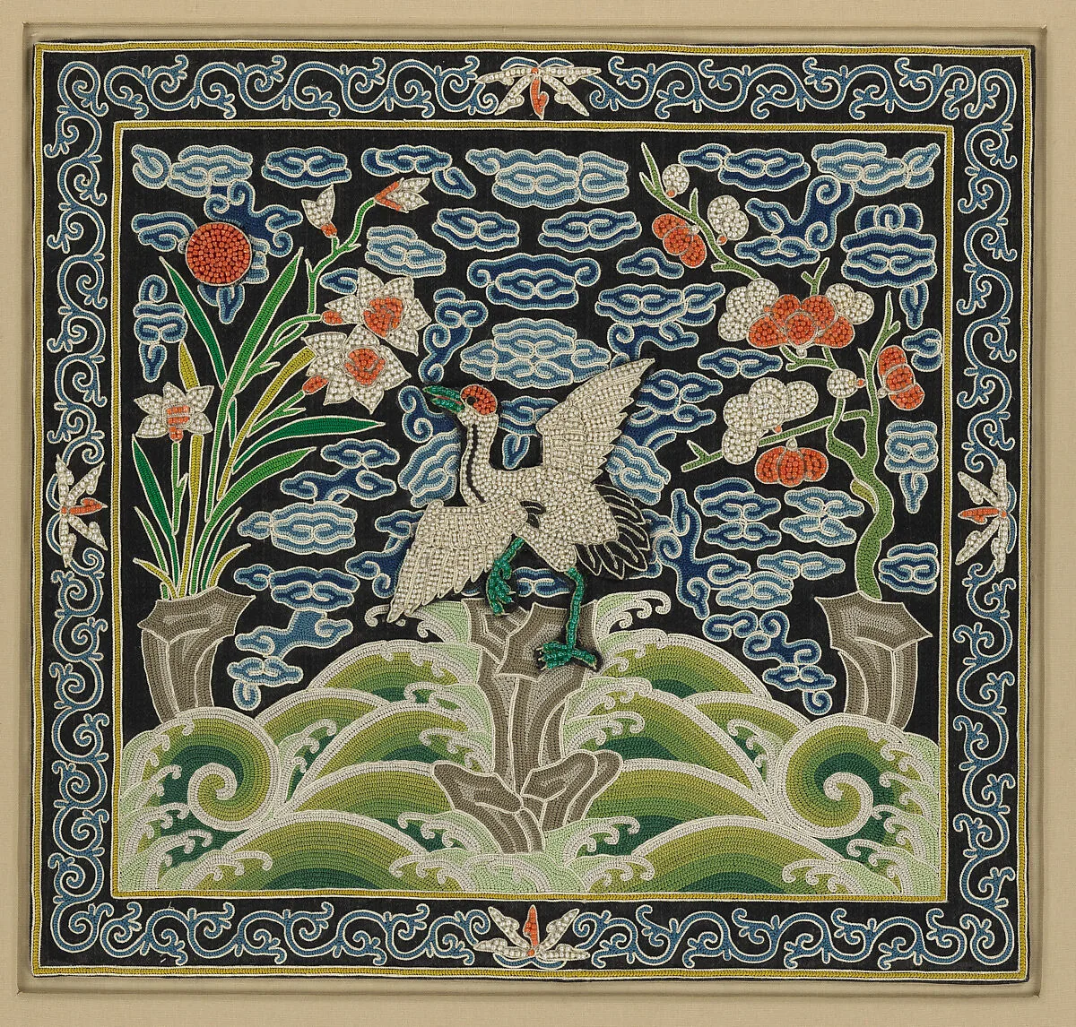 清晚期 一品文官仙鶴補|Rank badge with crane — Unknown