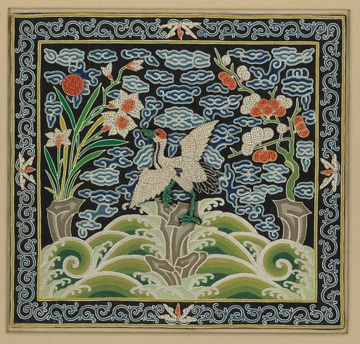 清晚期 一品文官仙鶴補|Rank badge with crane