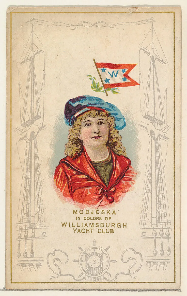 Modjeska in Colors of Williamsburgh Yacht Club, from the Yacht Colors of the World series (N140) issued by Duke Sons & Co. to promote Honest Long Cut Tobacco — W. Duke, Sons & Co.