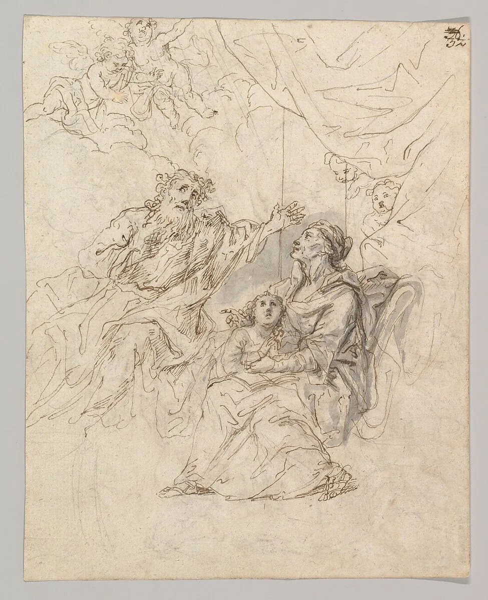 The Holy Family; verso: Moses striking water from a rock — Bartholomaeus Ignaz Weiss