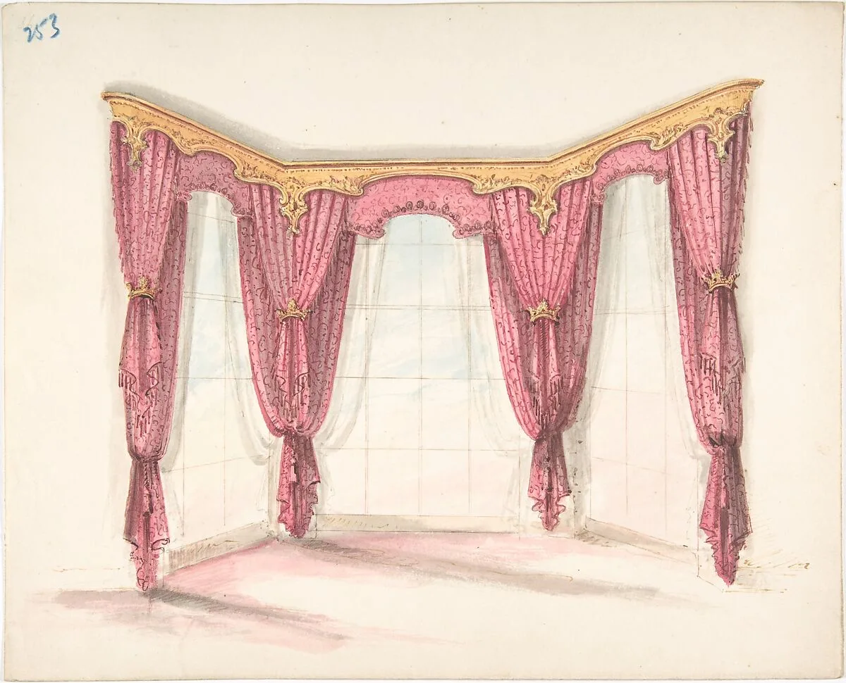 Design for Red Curtains with a Gold Pelmet — Anonymous, British, 19th century