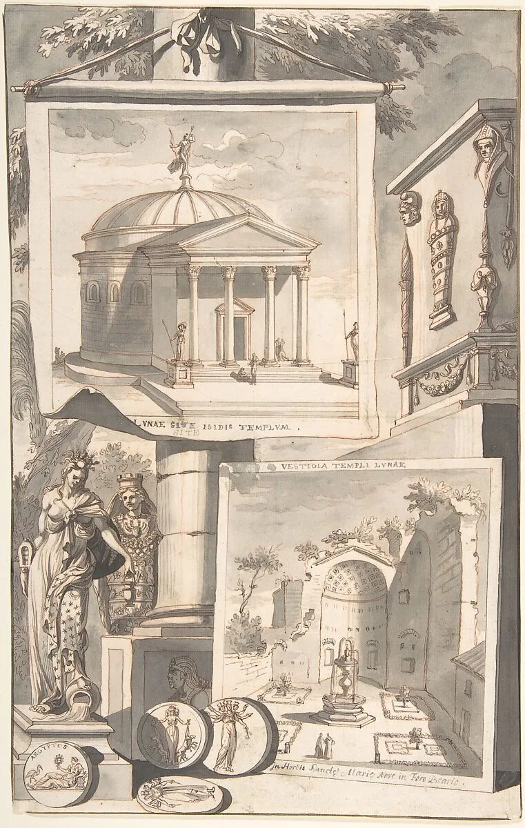 A Reconstruction of the Templum Isis (above) and a View of the Ruins (below) — Jan Goeree