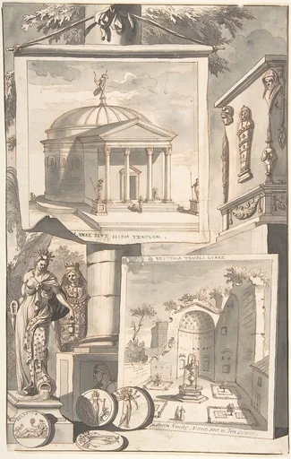 A Reconstruction of the Templum Isis (above) and a View of the Ruins (below)