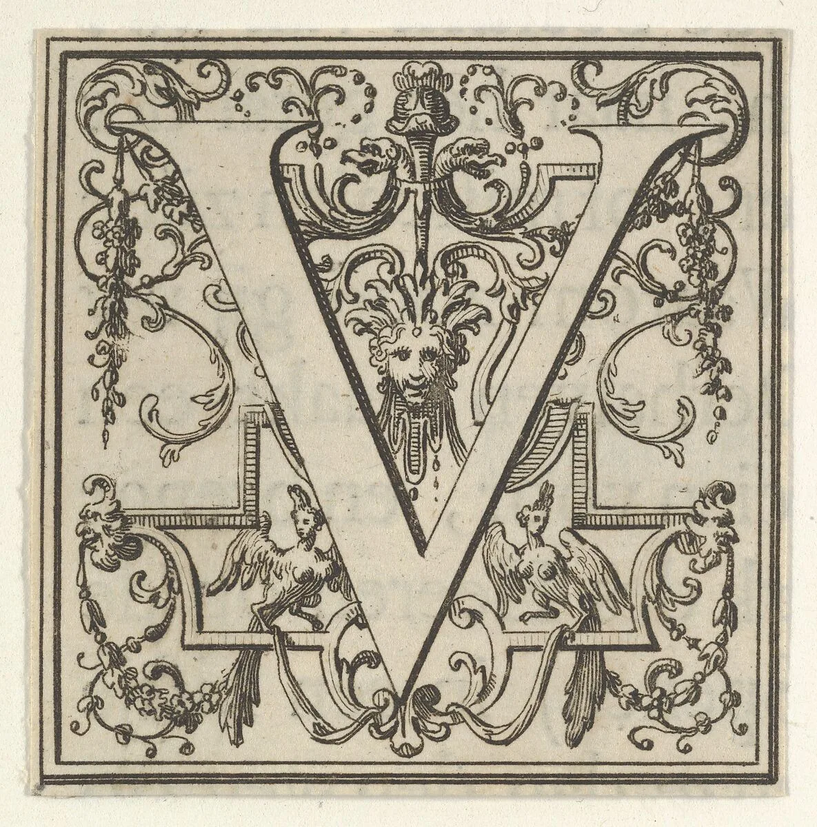 Roman Alphabet letter V with Louis XIV decoration — Bernard Picart