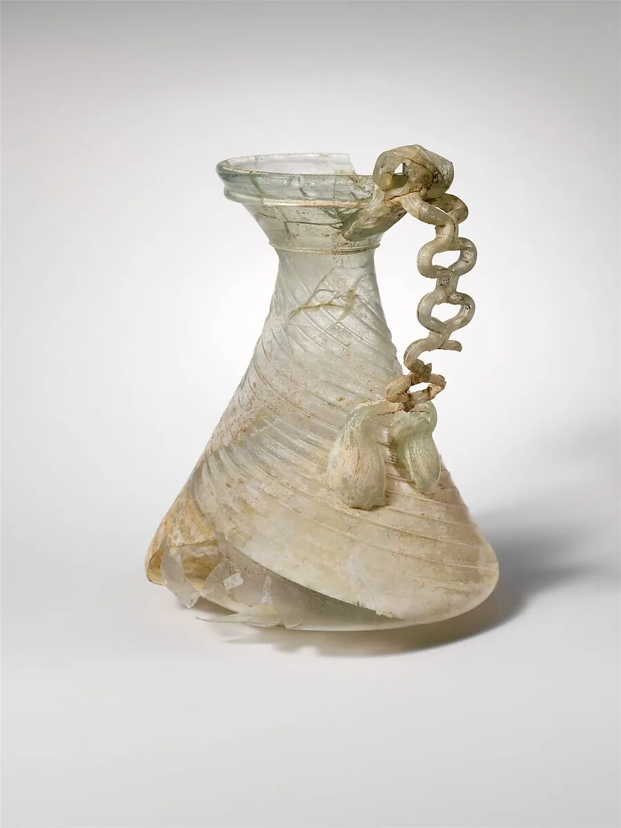 Glass jug with chain handle — Unknown