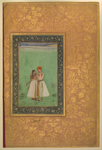 "Shah Shuja with a Beloved", Folio from the Shah Jahan Album