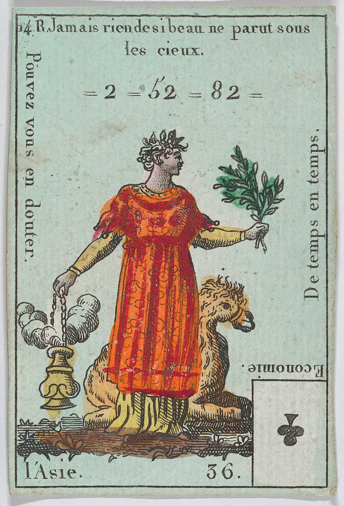 L'Asie from playing cards "Jeu d'Or" — Anonymous, French, 18th century