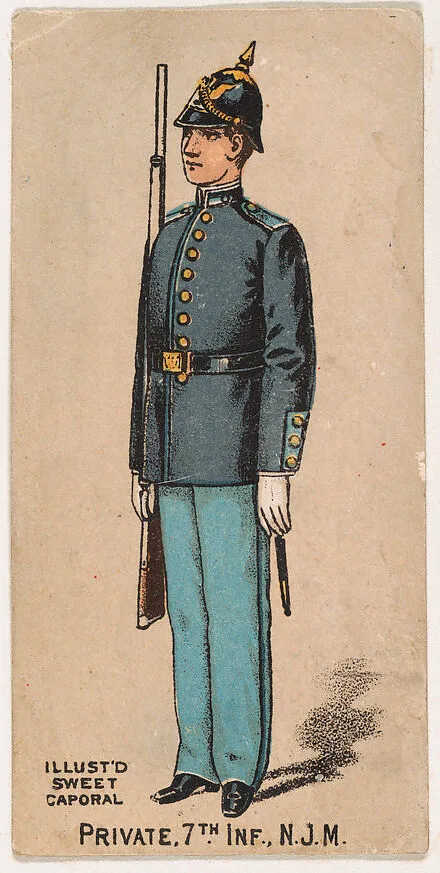 Private, 7th Infantry, New Jersey Militia, from the Military Series (N224) issued by Kinney Tobacco Company to promote Sweet Caporal Cigarettes — Kinney Brothers Tobacco Company