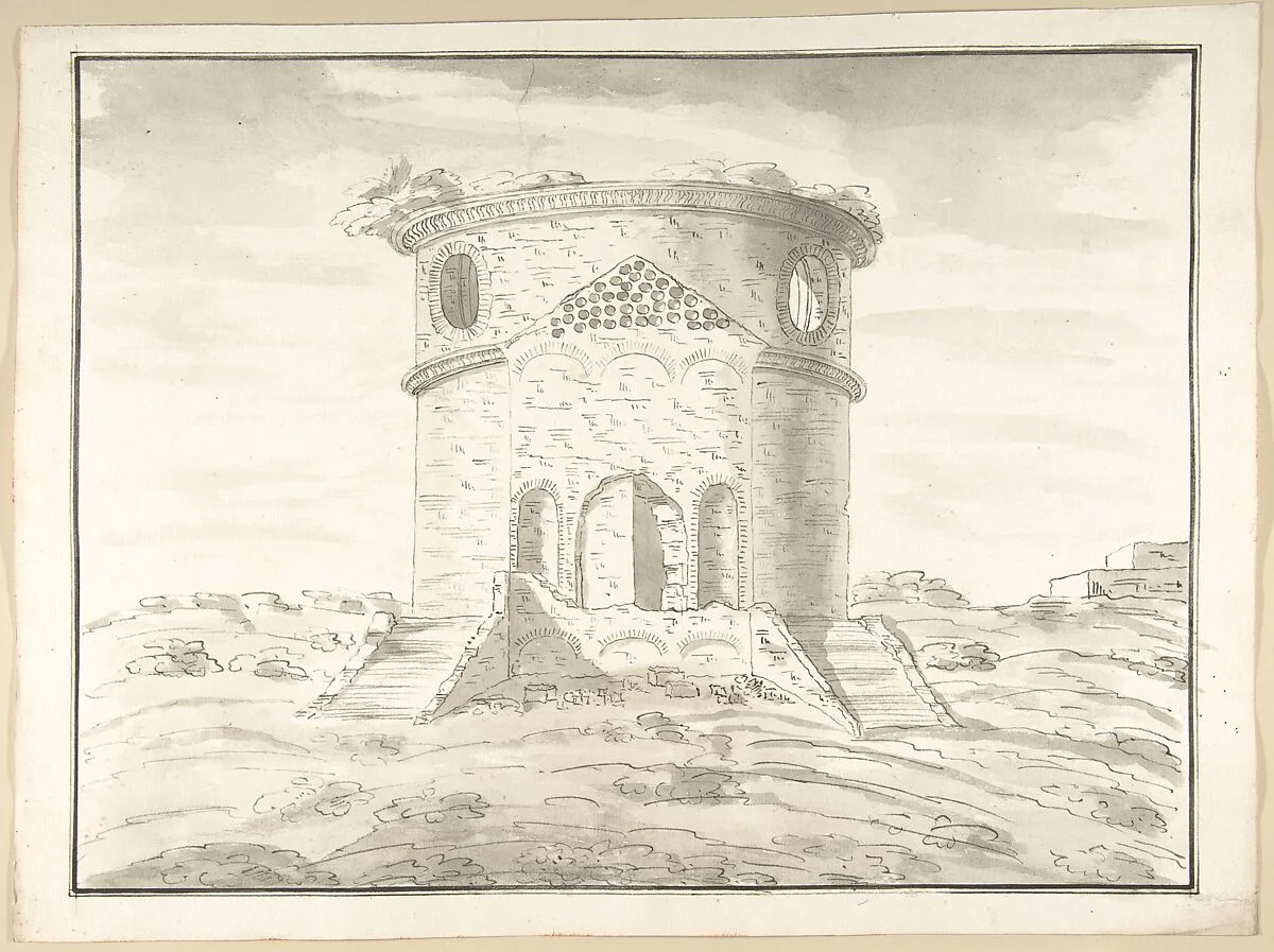 Perspective of a Rendering Round Temple in Ruins (probably Tempio della Speranza) — Pietro Paolo Coccetti (Cocchetti)