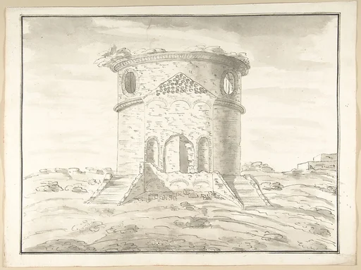 Perspective of a Rendering Round Temple in Ruins (probably Tempio della Speranza)