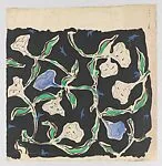 Textile Design with a Pattern of White and Blue Flowers on a Black Ground — Marcel Vertès