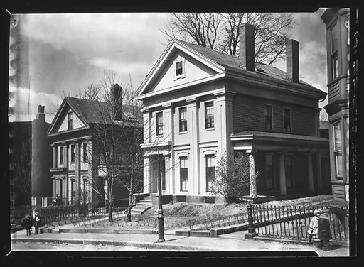 [Two Greek Revival Houses with Children on Sidewalk, South Boston, Massachusetts]