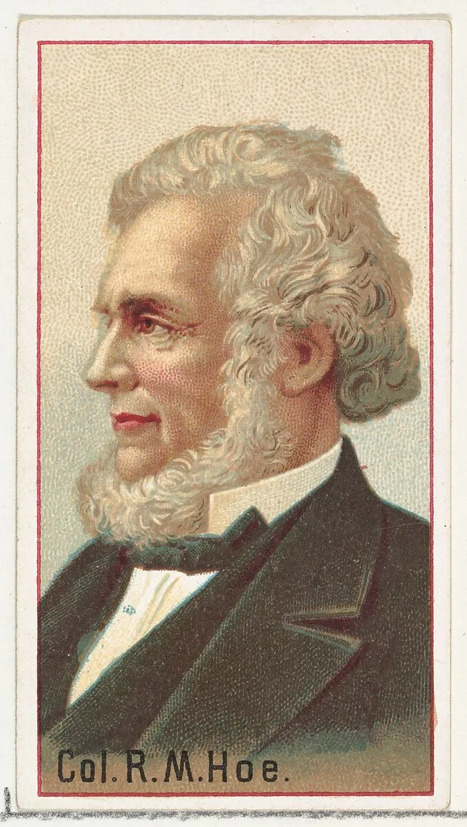 Colonel Richard March Hoe, printer's sample for the World's Inventors souvenir album (A25) for Allen & Ginter Cigarettes — Allen & Ginter