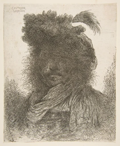 Head of a man in shadow turned slightly to the left, from "Large Oriental Heads"