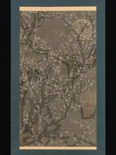 伊藤若冲筆 月下白梅図|White Plum Blossoms and Moon