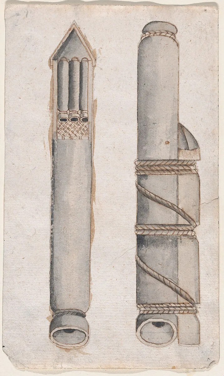 Design of fireworks: two views of a rocket — Anonymous, Italian, 17th century