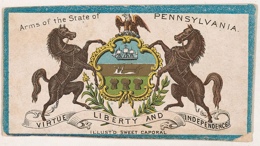 Arms of the State of Pennsylvania, from the Military Series (N224) issued by Kinney Tobacco Company to promote Sweet Caporal Cigarettes — Kinney Brothers Tobacco Company