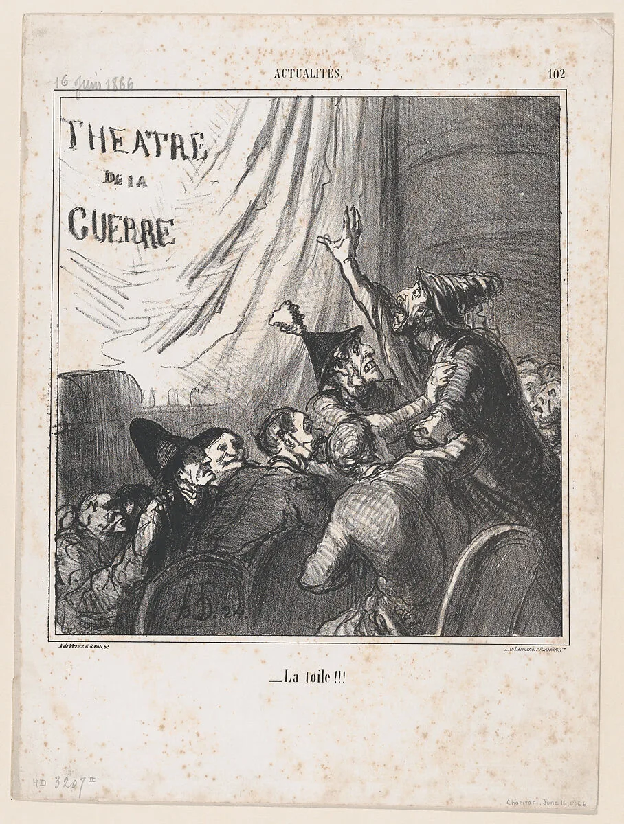 Curtain!!!, from 'News of the day,' published in "Le Charivari" — Honoré Daumier|Arnaud de Vresse|Destouches