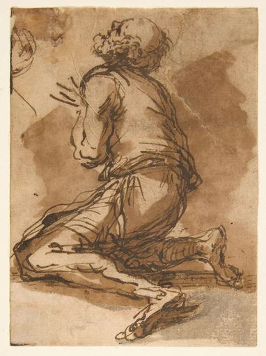Old Man Kneeling Facing Upper Left