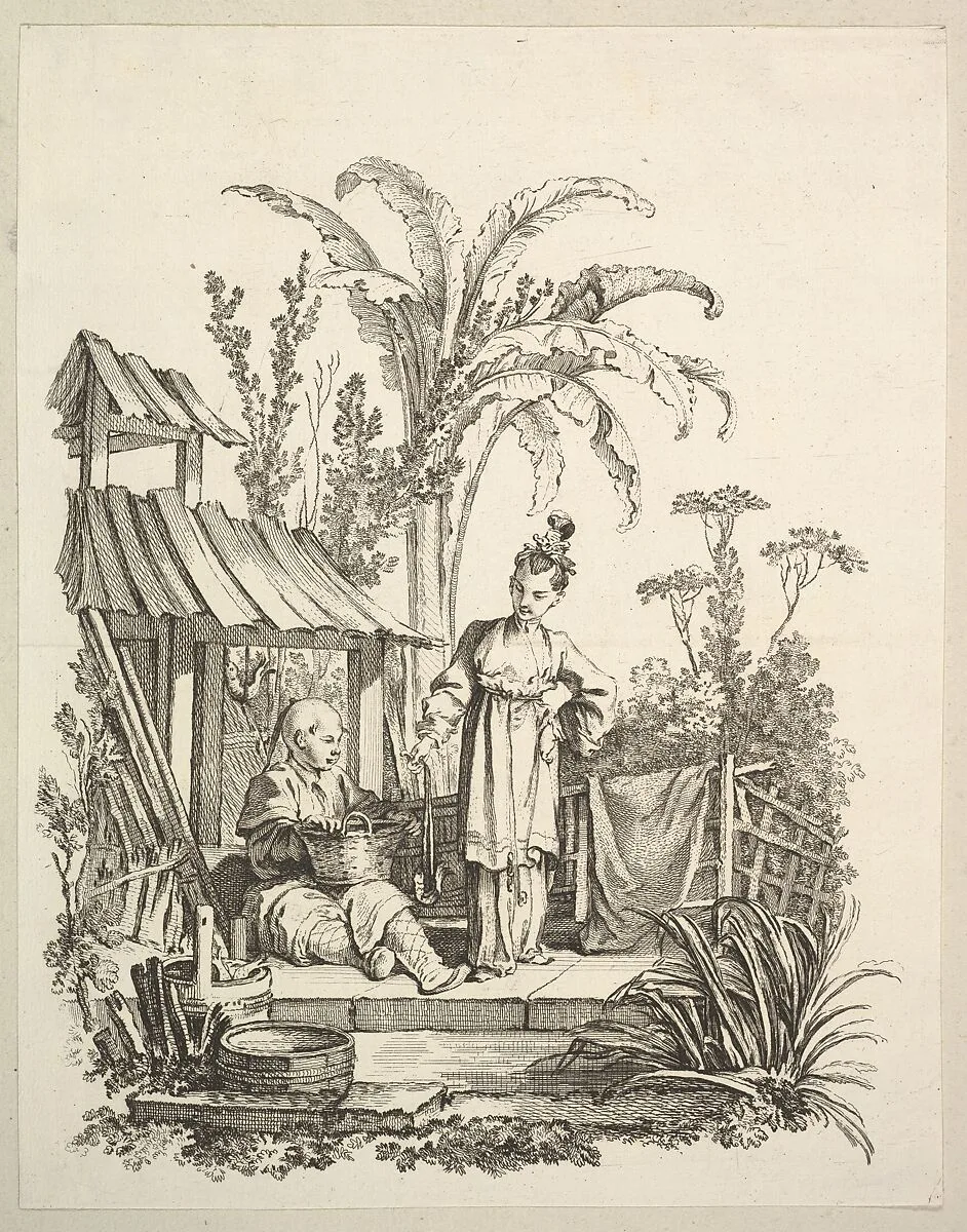 A Seated Chinese Man and a Woman Carrying a Fish — Gabriel Huquier|François Boucher