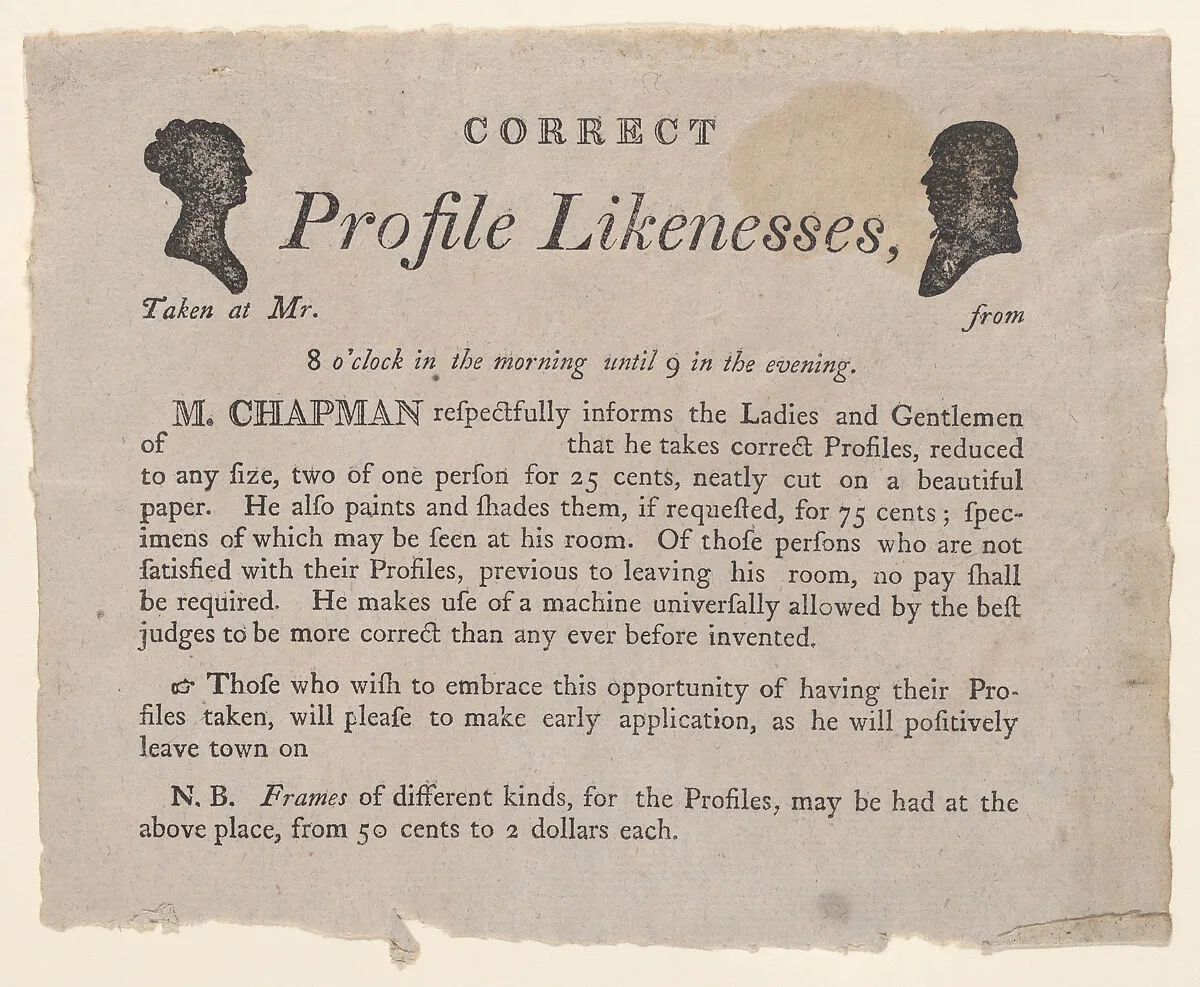 Advertisement for profile likenesses by Moses Chapman — Anonymous|Moses Chapman